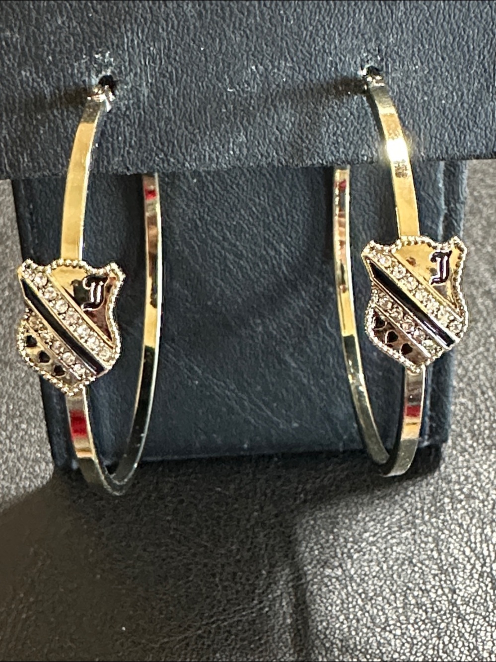 Juicy Couture Silver-Tone Black Shield Crystal Hoop Earrings